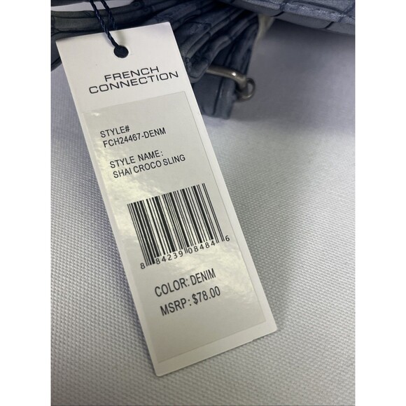 French Connection Shai Croc Sling Bag Denim Blue Faux Croc Crossbody NWT - Picture 7 of 7